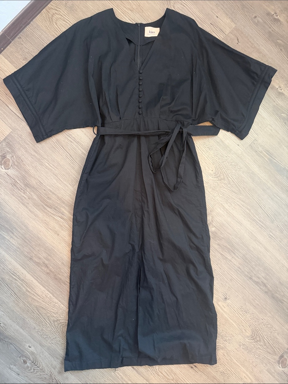 Klein Black Belted V-Neck Midi Dress